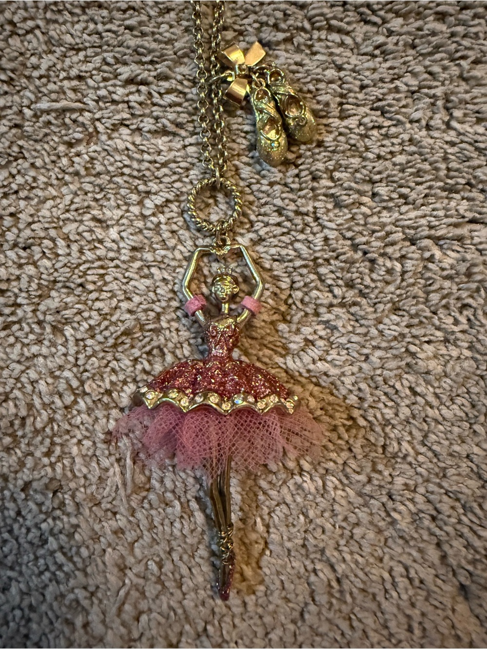 Betsy Johnson Gold-Tone Pink Articulated Ballerina Necklace
